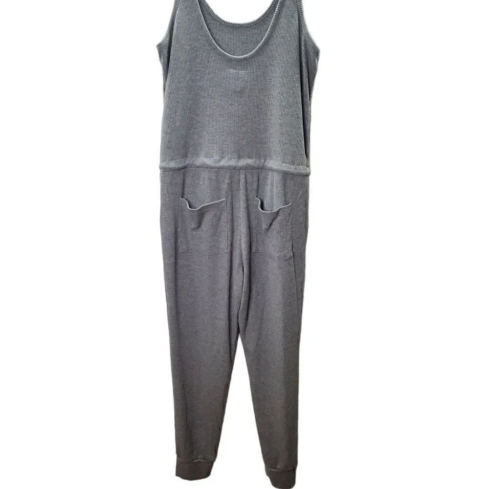 Chaser Cozy Rib Low Back Tank Jumpsuit Grey Size Small - Picture 4 of 17